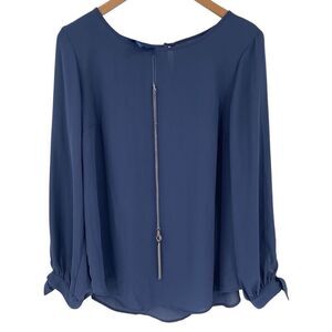 Apt 9 Long Sleeve Blouse With Necklace Blue Women‎ Medium NWT Office Work Wear